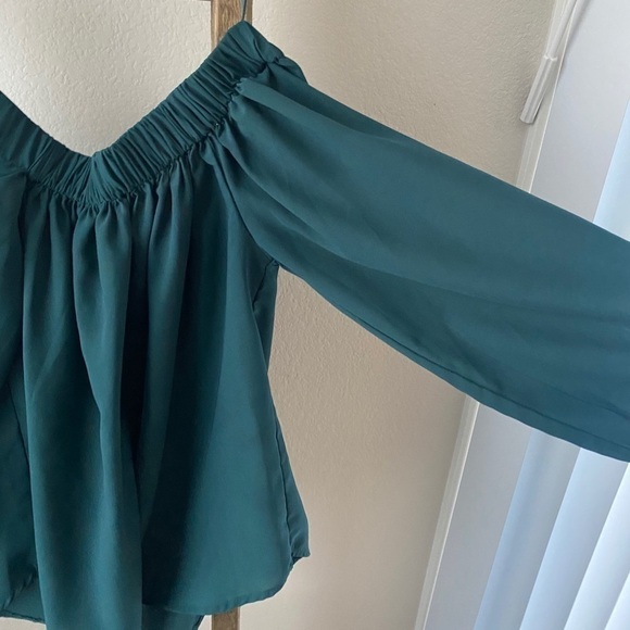 Off the shoulder - hunter green blouse - Picture 3 of 5